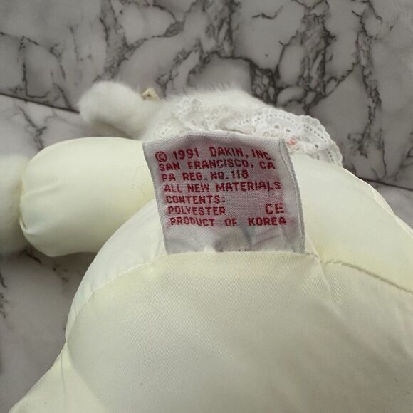 Dakin Baby Things Chime Vintage 1991 White Rabbit Bunny Plush Toy Ruffle Collar - Picture 5 of 8